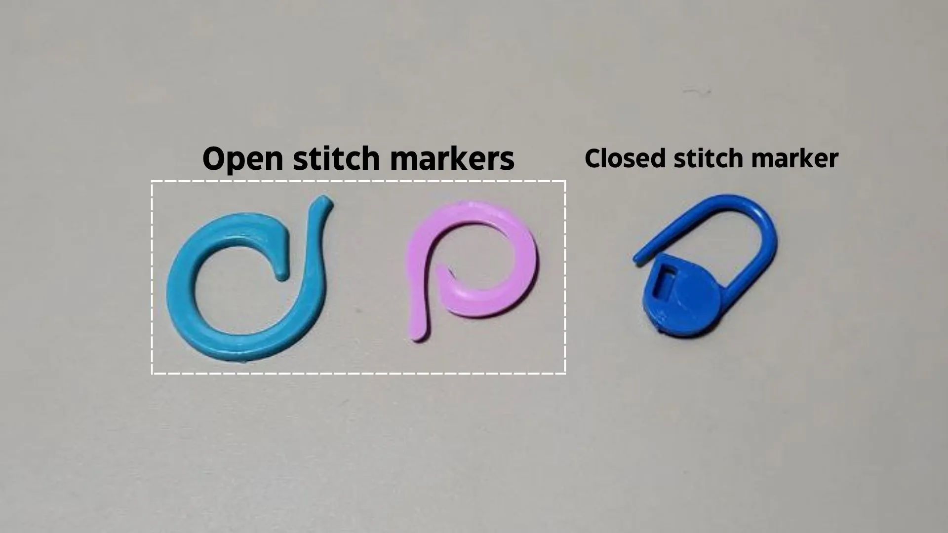 Open and closed stitch markers are the most commonly seen types of stitch markers.